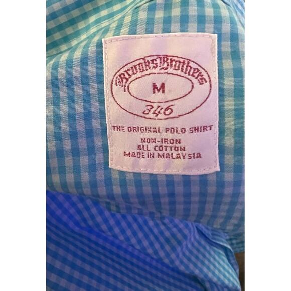 Brooks Brothers 346 Men's Size Medium Blue Button Down Front Gingham 100% Cotton - Picture 4 of 4